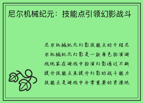 尼尔机械纪元：技能点引领幻影战斗